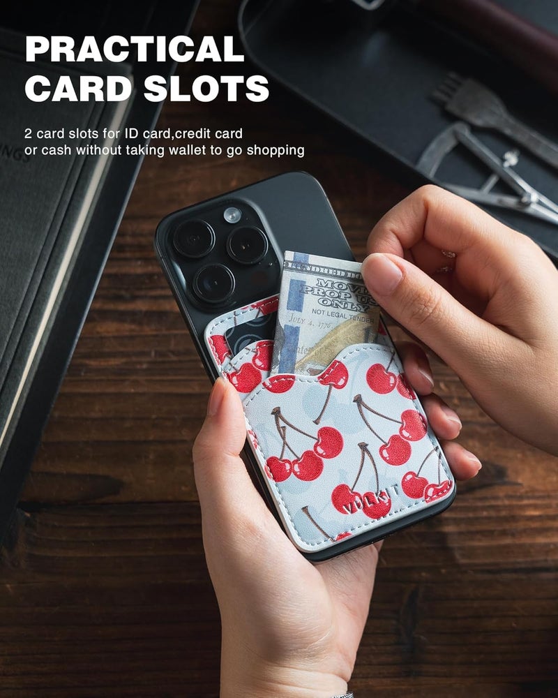 VULKIT Stick on Card Holder Compatible for iphone Leather Cell Phone Wallet Credit Card Case Strong Sticker for Women - Image 2